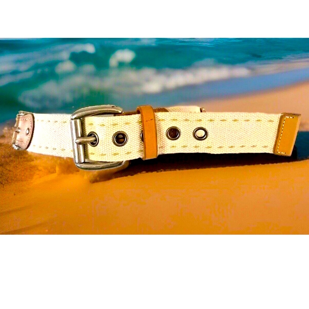 🦘FOSSIL🦘 SAFARI LEATHER CANVAS HINGE BELT NWOT☀️